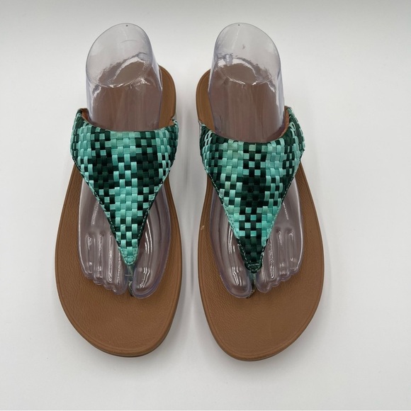 Fitflop Lulu Silky Weave Green Wedge Thong Sandals Women’s size 10 Comfort - Picture 6 of 13